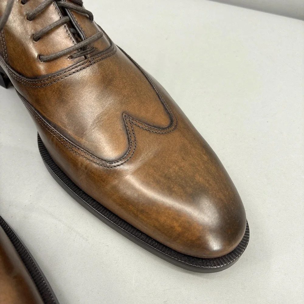 Canali Shoes‎ Mens 8.5 41.5 Brown Leather Wingtip Oxford Made Italy Dress NEW